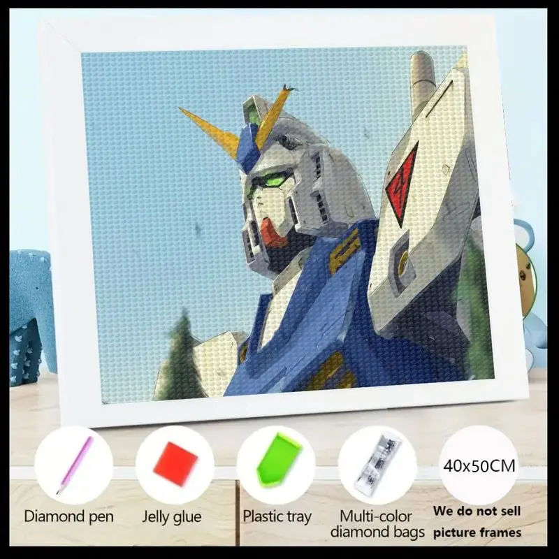 

1 шт. 5D DIY Full Drill Diamond Painting Kit, Gundam Robot Mecha Anime Art Crystal Gem Painting для взрослых и подростков, Sci-Fi Warrior