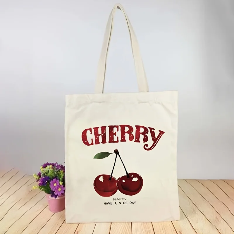 A Fashionable cherry print Multi-functional Ladies Canvas Ba