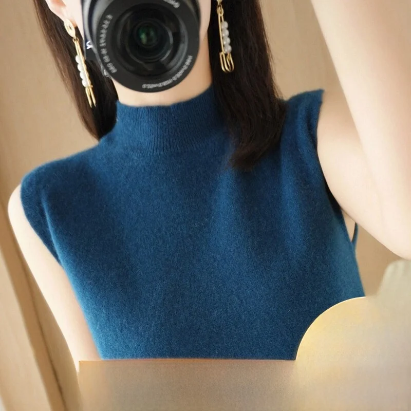 

Женский шерстяной жилет с высоким воротником, вязаный свитер, костюм, внутренняя одежда, верхний топ, Svel Base irt Commute Sle, прямой крой