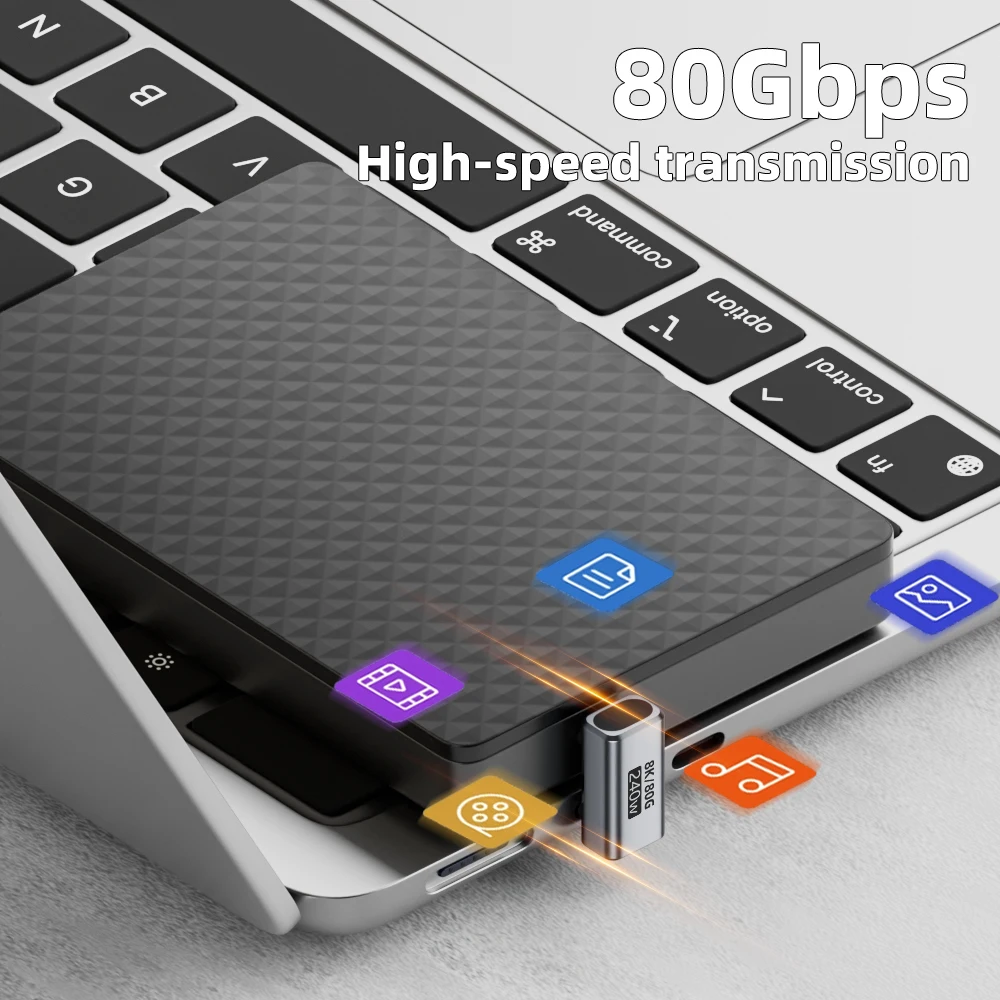 U Shape PD240W USB C Adapter 8K@60Hz 80Gbps 180 Degree USB C Female to Male Adapter Connector for Thunderbolt 4/3 Switch Laptop view 3