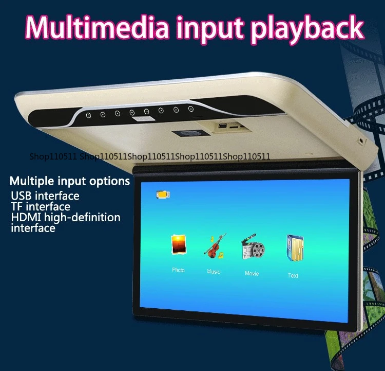 19 Inch Multimedia Video Player Car Monitor Universal Car Ceiling MP5 Monitor with HDMI Input Support USB/TF/FM