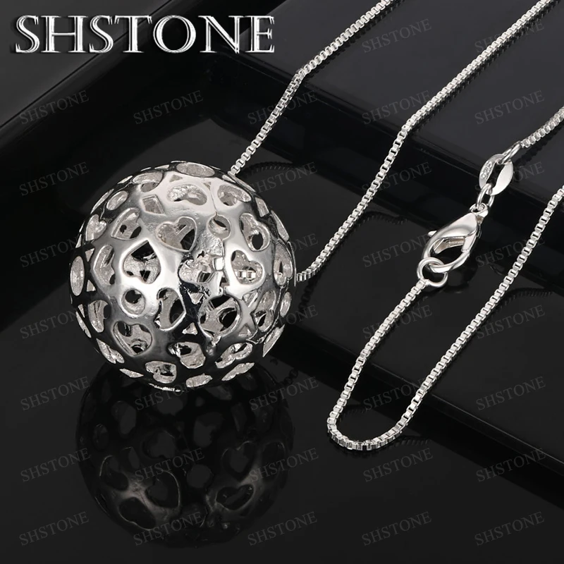 

925 Sterling Silver Hollow Out Round Ball Pendant Necklace 4 Chain Men Fashion Trends Jewelry Women Party Gift Accessories
