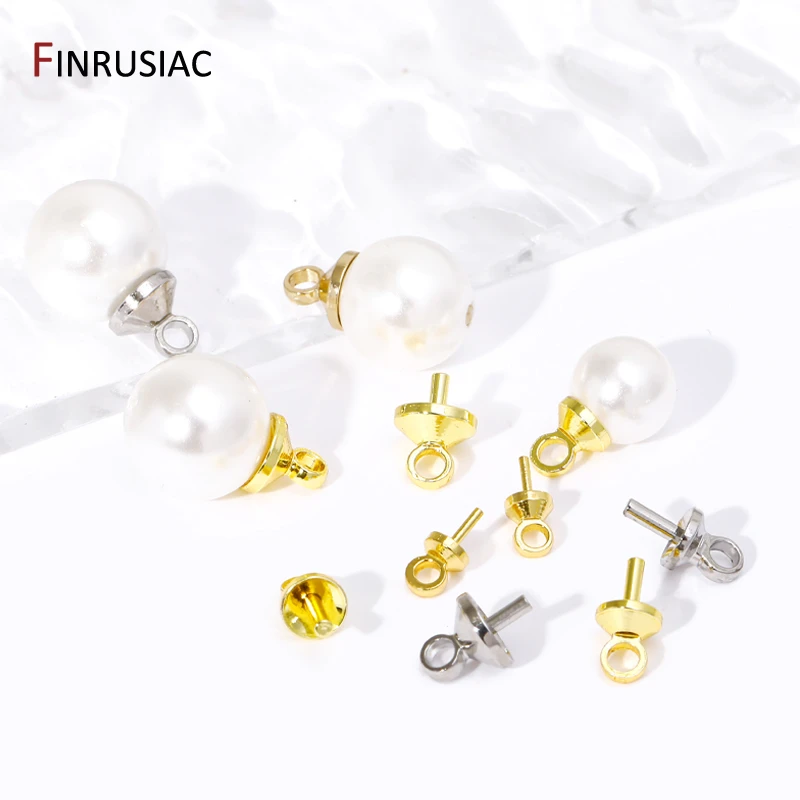 14/18K Gold Plated Brass Eye Pin Screw Eye Bails Beads End Caps Pearl Charms Connector Bail For DIY Pendants Making Accessories