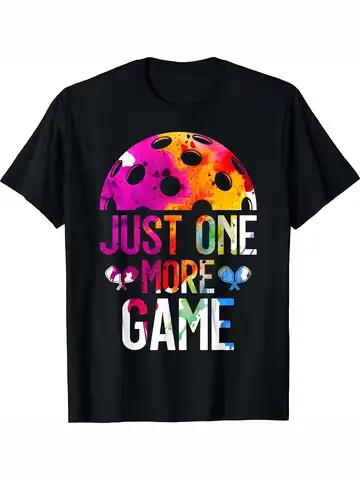 1pc Unisex Pickleball Graphic T-Shirt | Soft Breathable Lightweight Tee with Just One More Game Slogan - All-Season Casual Shirt