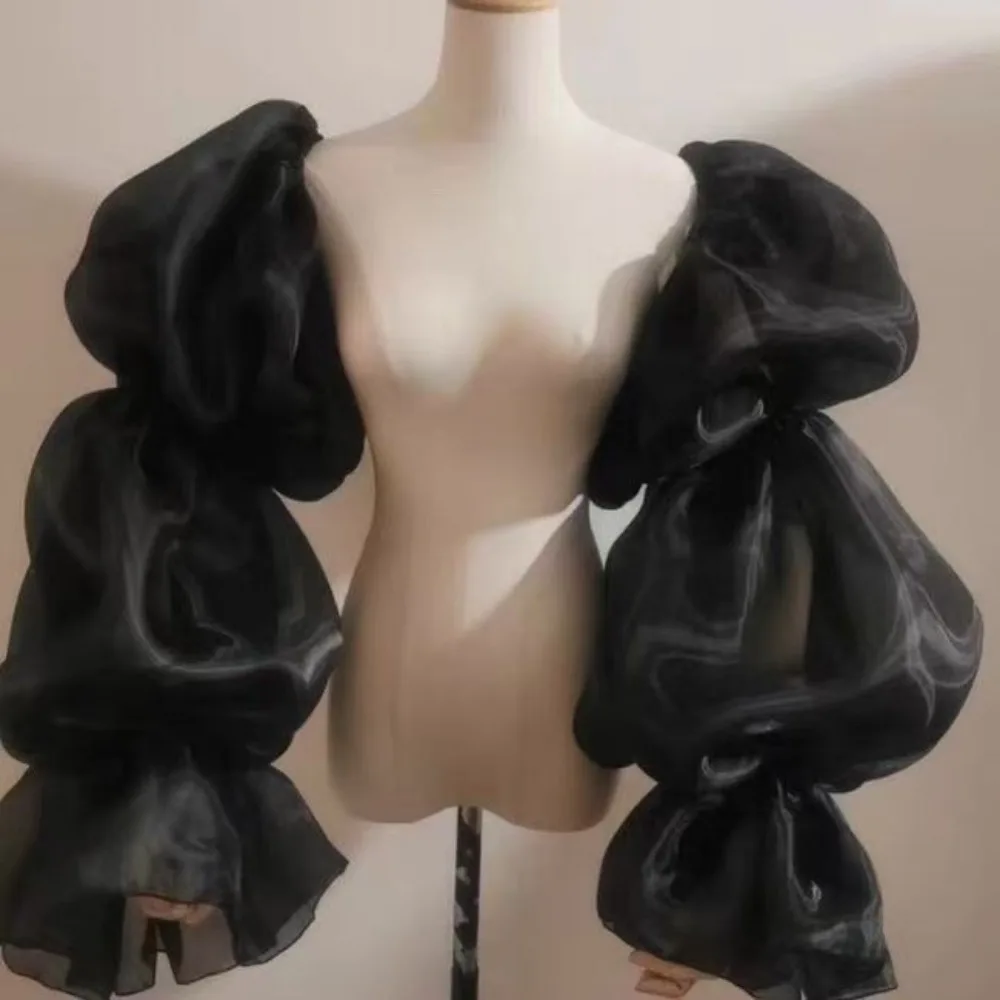 Elegantes Mangas Abullonadas para Boda, Mangas de Burbuja Desmontables con Volantes, Guantes Largos, Mangas de Noche para Novia, Accesorios para Vestido de Novia