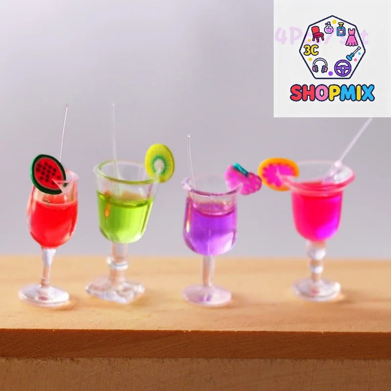 4 ชิ้น 1:6 ตุ๊กตาจิ๋วผลไม้ค็อกเทลเครื่องดื่มถ้วยรุ่นเด็กแกล้งทำเป็นเล่นของเล่นบ้านตุ๊กตาอุปกรณ์เสริม