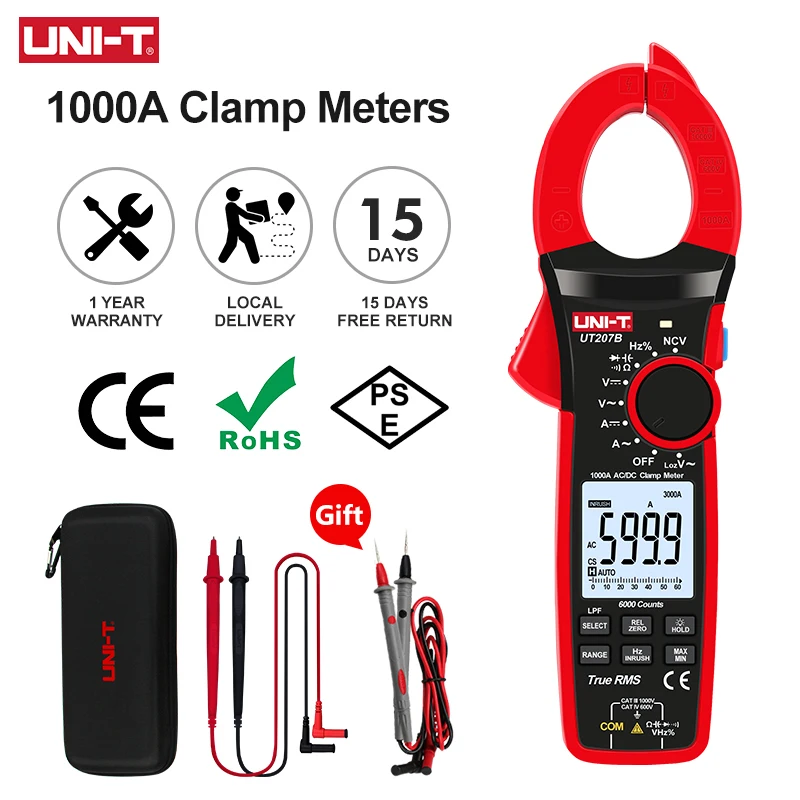 UNI-T Digital Clamp Meter UT207B UT208B AC DC Current 1000A 1000V True RMS Pliers Ammeter LPF 6000 Count Amperimetric Clamp