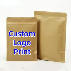 50pcs Flat Kraft Paper Zip Lock Gift Packaging Bag Resealable Snack Candy Spice Seeds Chocolate Ground Coffee Gifts Pouches
