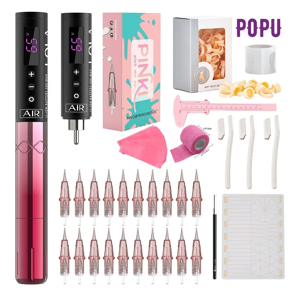 POPU Lola air Permanent Makeup pmu tattoo Machine wireless Complete Kits with 2 rechargeable batteries 2.7mm stroke