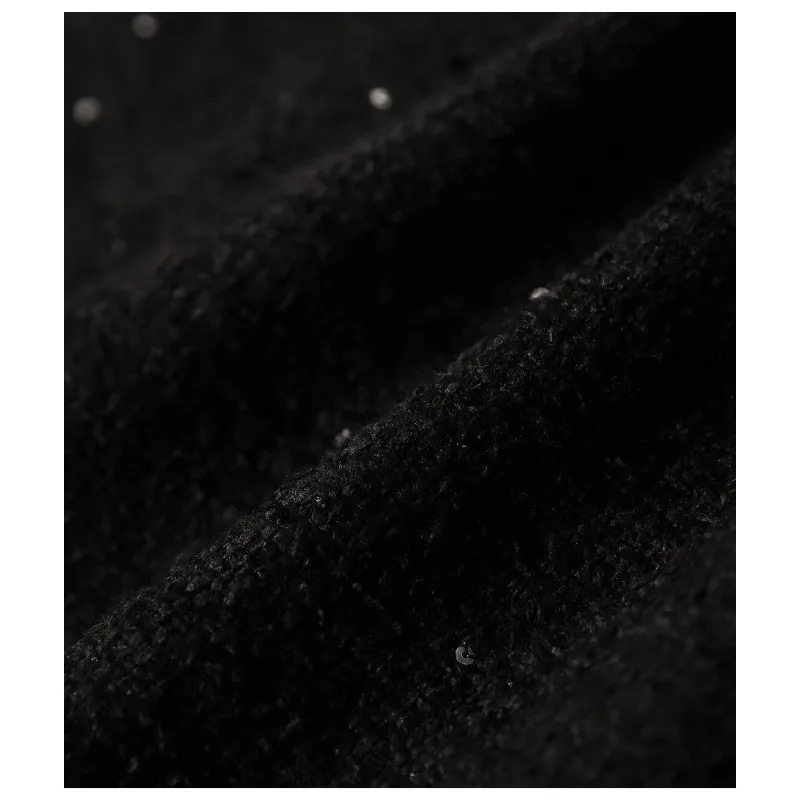 Falda acampanada adelgazante de cintura alta de otoño e invierno con purpurina fina negra abotonada de cintura alta de Color sólido