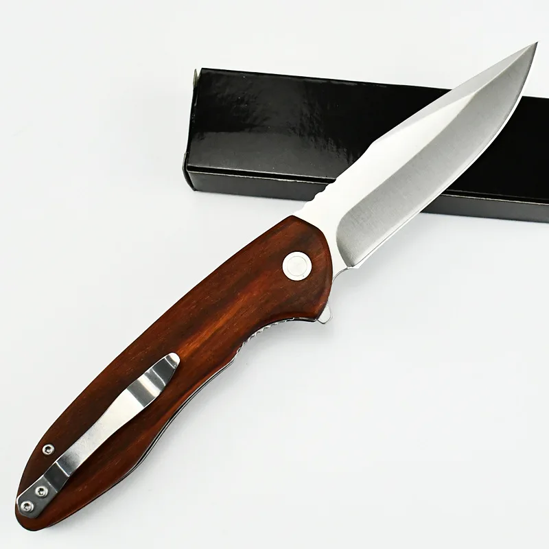 Camping bearing quick opening wooden handle knife field knife portable outdoor folding self-defense folding knife sharp