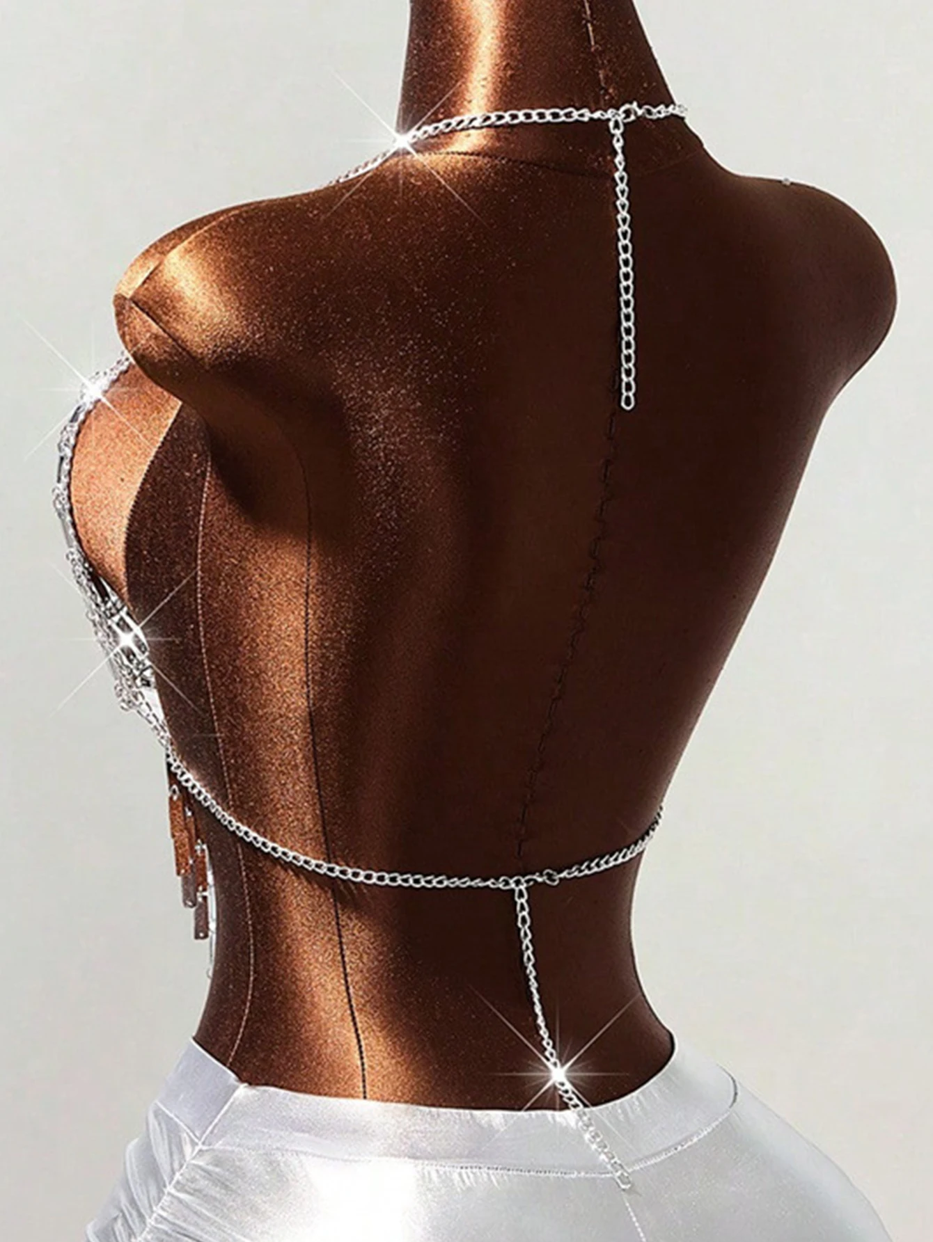 Sexy Metal Rhinestone Corset Crop Top Women Summer Beach Halter Tanks Top Woman Y2K Clothes See through Night Club Party tops HL