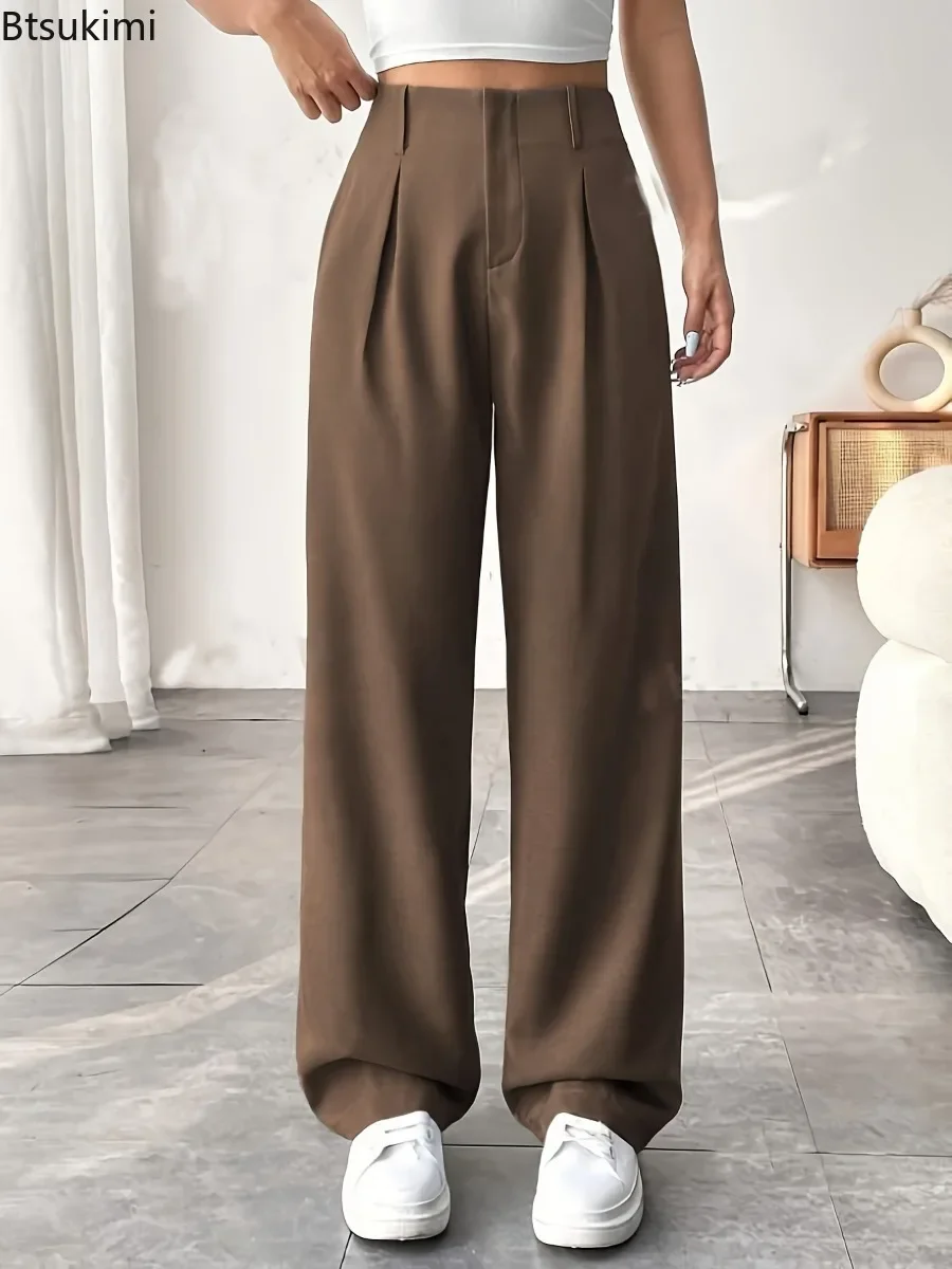 New 2026 Women's High Waist Wide Leg Suit Pants Solid Casual Baggy Trousers Spring Summer Classic Versatile Women Commuter Pants