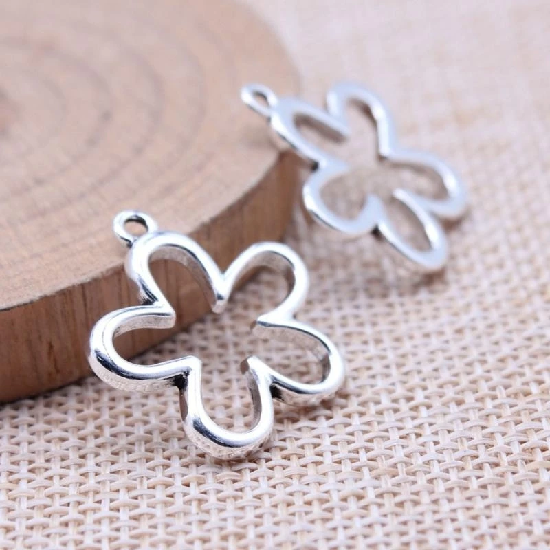 Flower Hollow Tassels Charm Pendants Antique Silver Color Small Flower