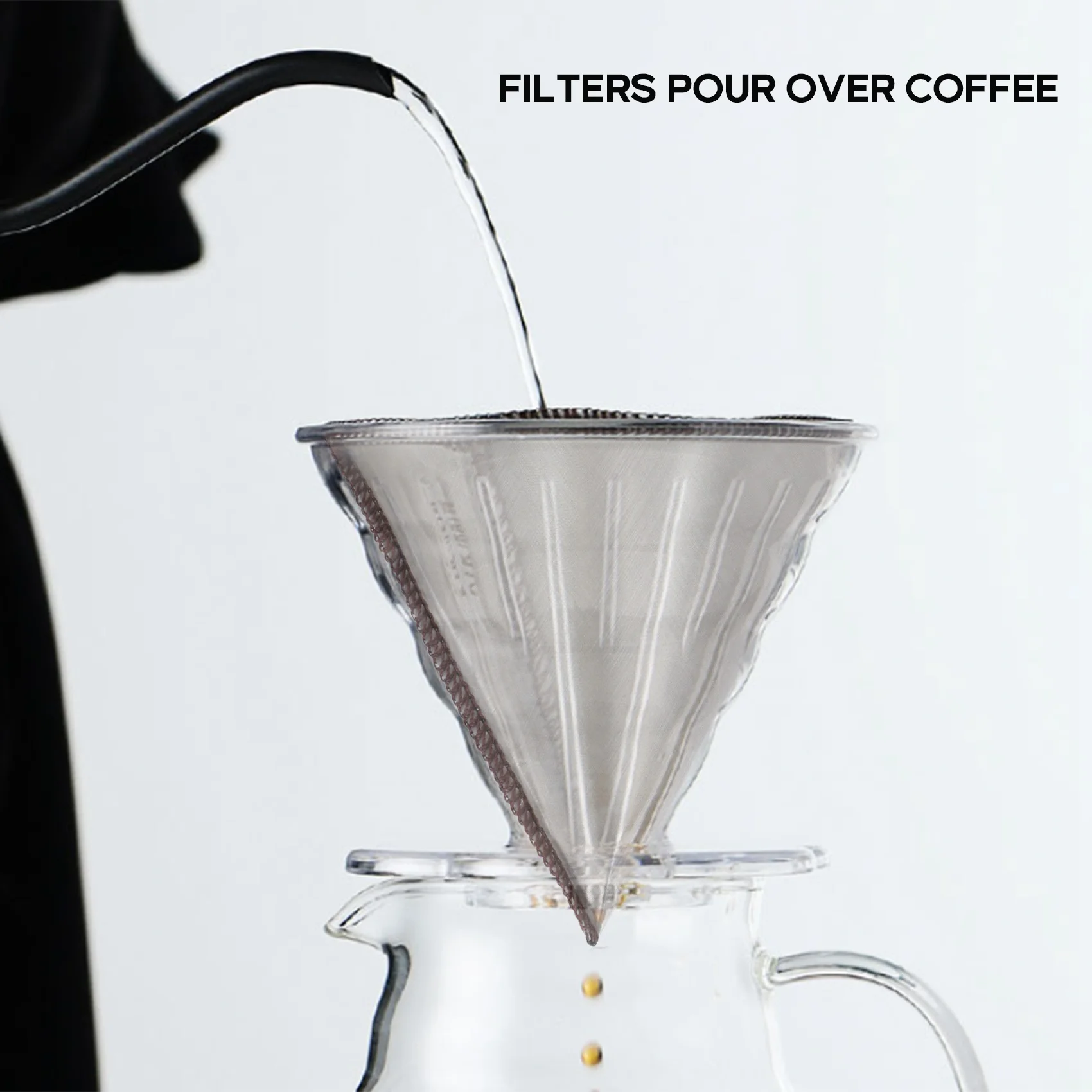 JHD Reusable Pour over Coffee Filter Mesh Paperless Coffee Filter Stainless Steel Cone Filter 3 To 4 Cup Coffee Drip Filter