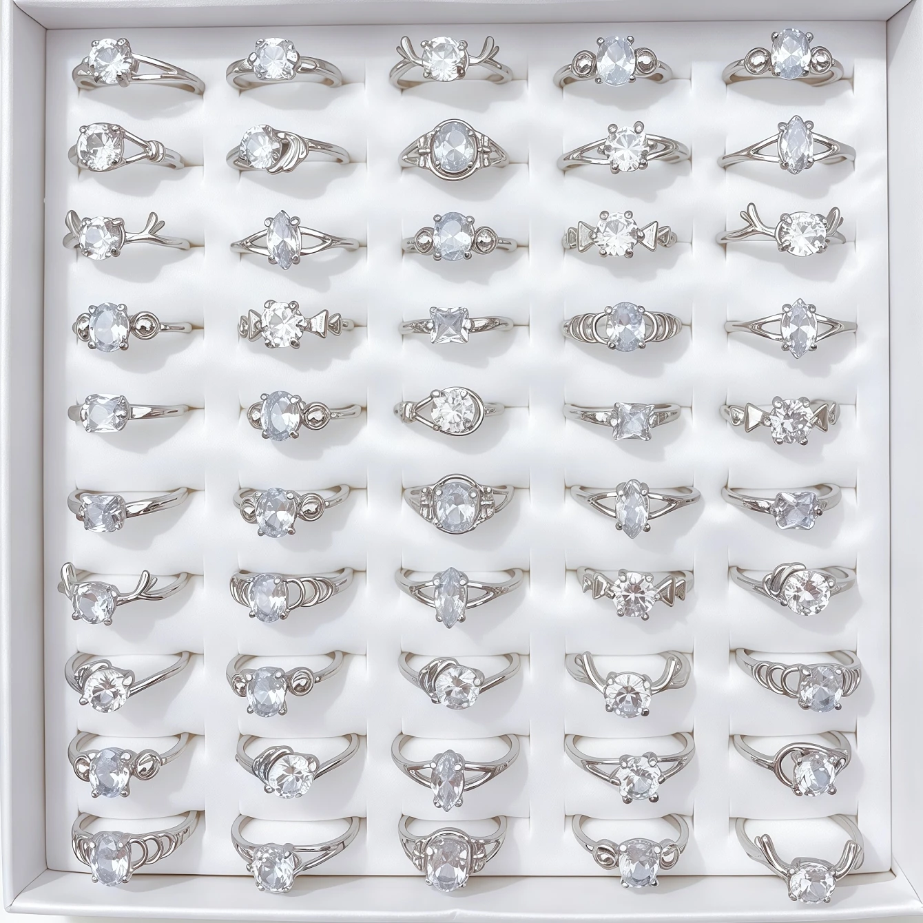 6/8/12/24/36/48/100Pieces Elegant Fashion Colorful Cubic Zircon Rings Set For Women Mix Style Geometry Daily Jewelry Party Gifts
