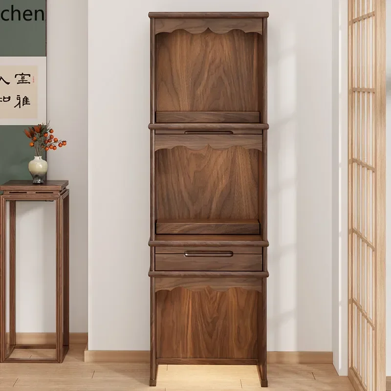y14- solid wood ancestor altar cabinet black walnut buddhist niche standing cabinet three-layer for home land public niche