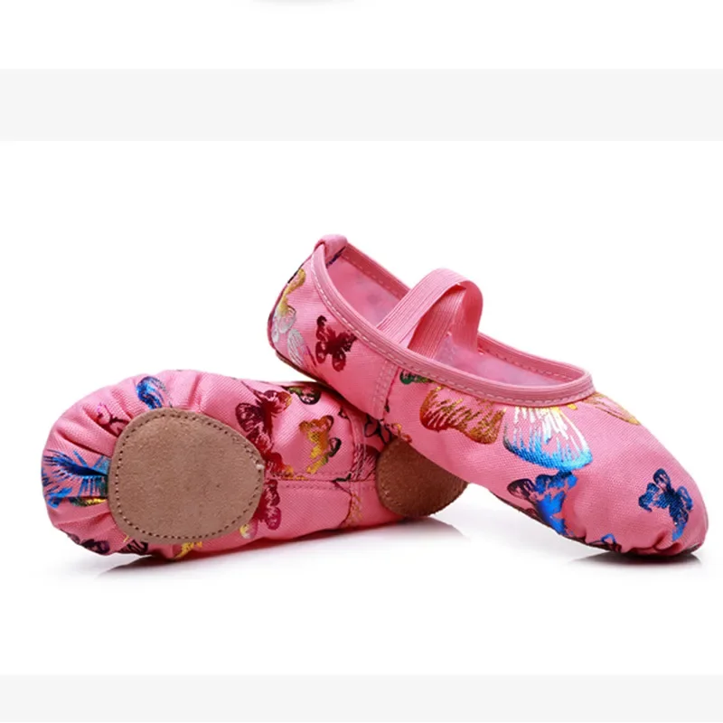 Sapatilha de balé com fundo macio, infantil, princesa, bebê, meninas, prática nacionais, ginástica, flor borboleta, sapatos de dança adultos, livre