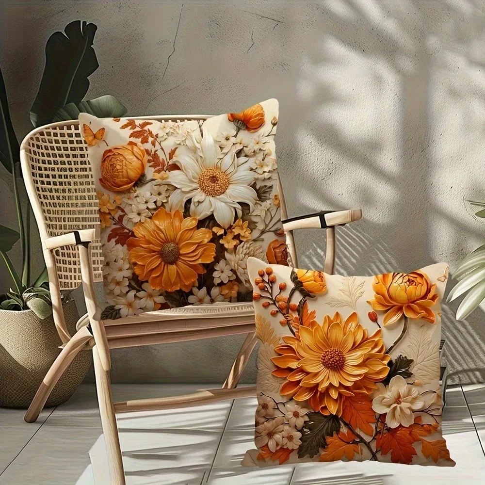 Funda de almohada con estampado floral de otoño, funda de almohada cálida para decoración del hogar