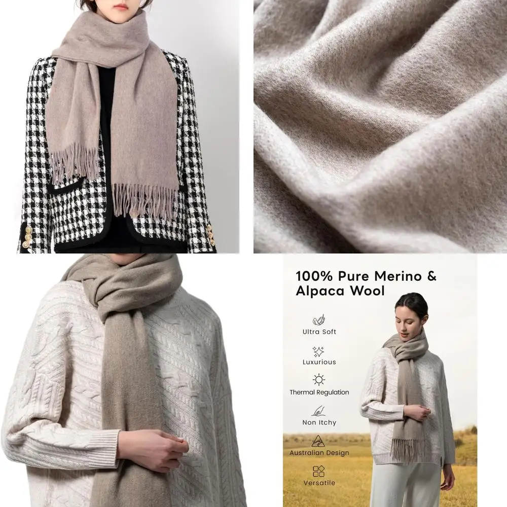 

Luxurious Women's Merino Wool & Alpaca Blend Scarf, Soft Cashmere-Like Pashmina Shawl, Perfect Holiday Gift