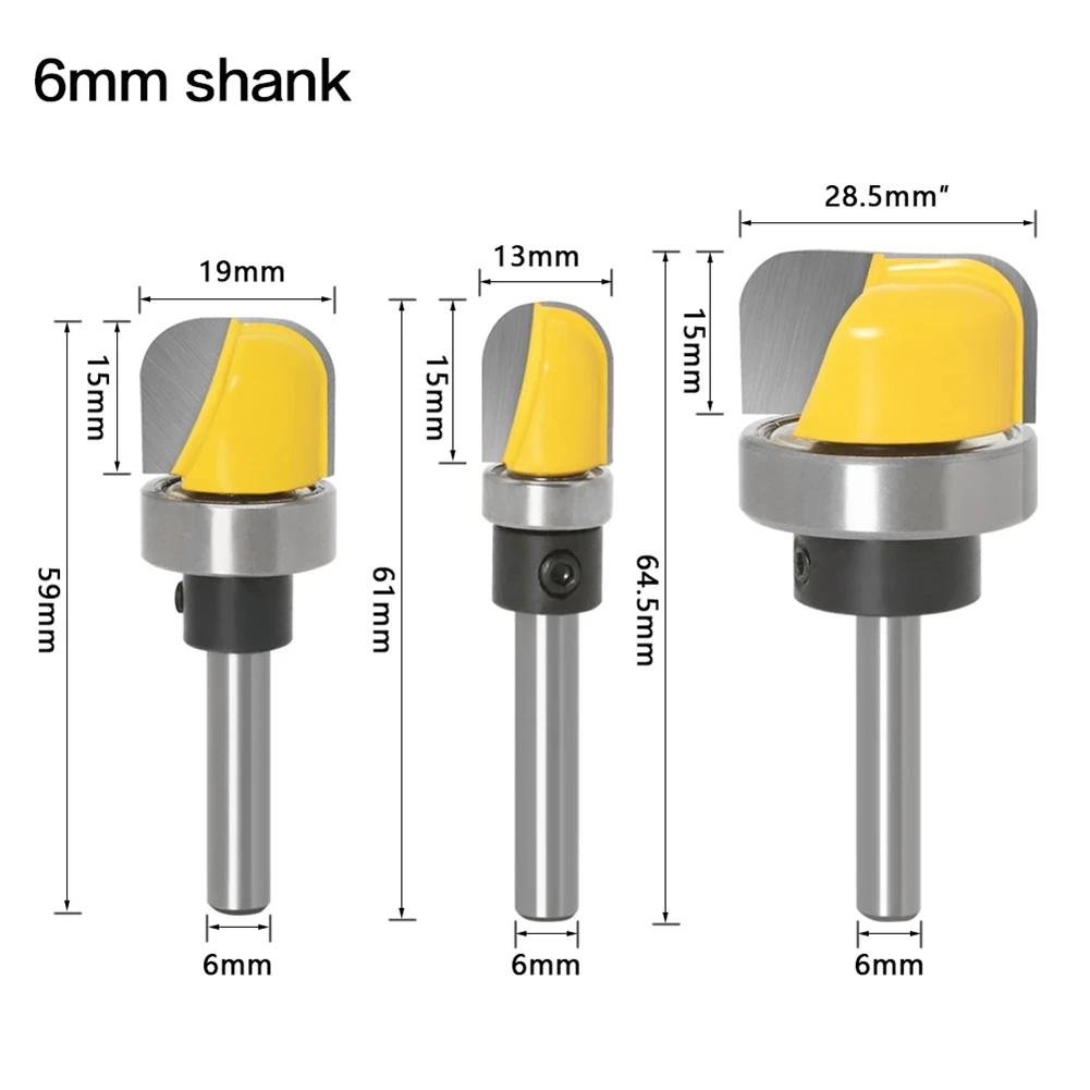 3PC 6mm 1/4 Shank 1/2Inch 3/4Inch 1-1/8Inch Diameter Bowl & Tray Template Router Bit Wood Cutting Tool Router Bits B