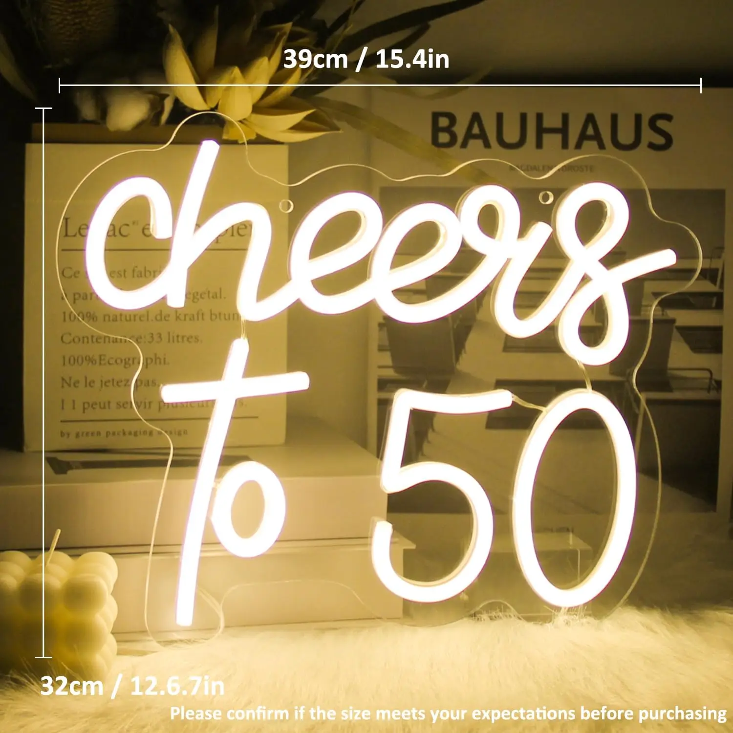 

Неоновая вывеска Cheers to 50th Birthday Неоновые вывески для декора стен Теплый белый светодиодный неоновый свет Вывеска с надписью Неоновый свет Cheers to