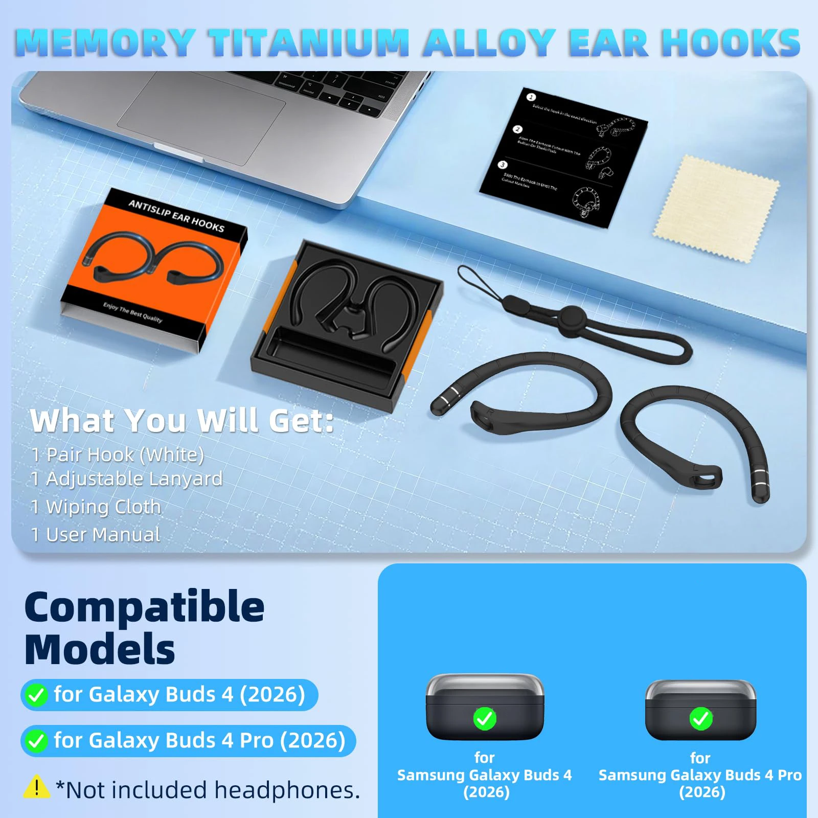 Anti-Verlust Silikon-Ohrbügel für Samsung Galaxy Buds 4 Pro & Buds 4 Memory Titan-Legierung Ohrbügel Lanyard-Riemen Zubehör – Detail 6