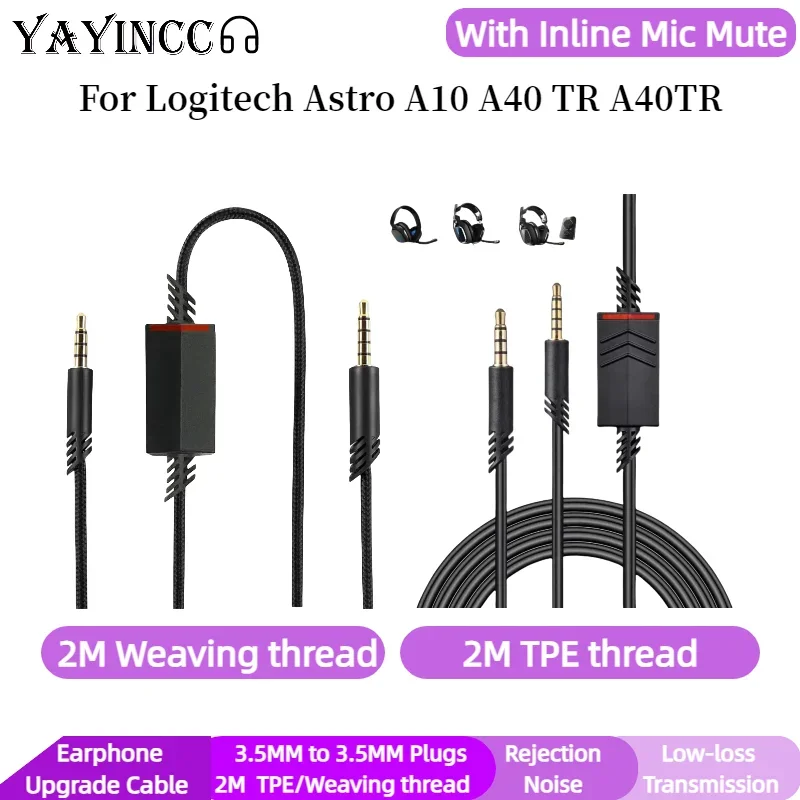

YAYINCC Replacement 3.5MM to 3.5MM Cable Extension Cord With Inline Mic Mute For Logitech Astro A10 A40 TR A40TR Headsets