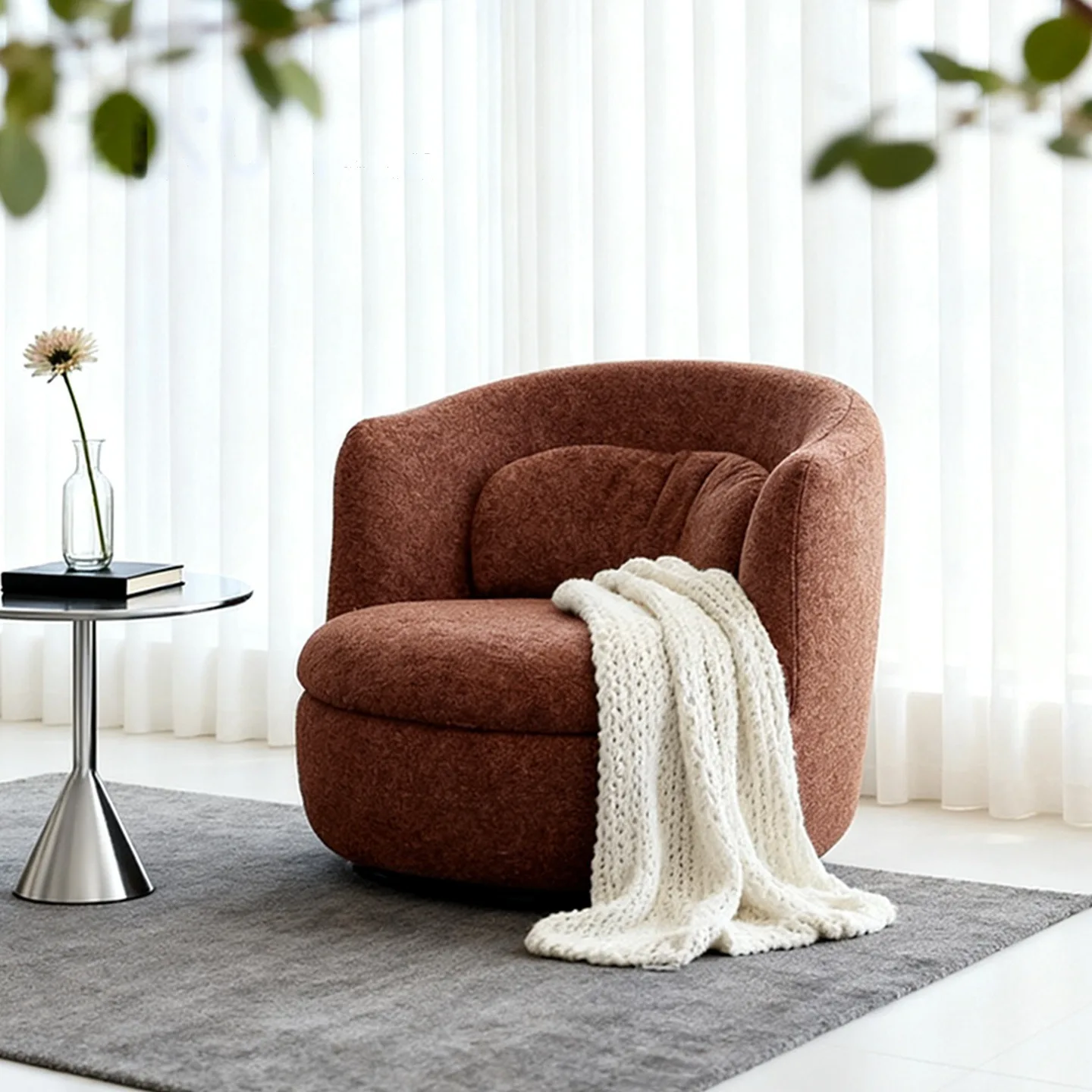 Simple rotating backrest sofa chair Italian armrest round leisure chair living room balcony single sofa chair