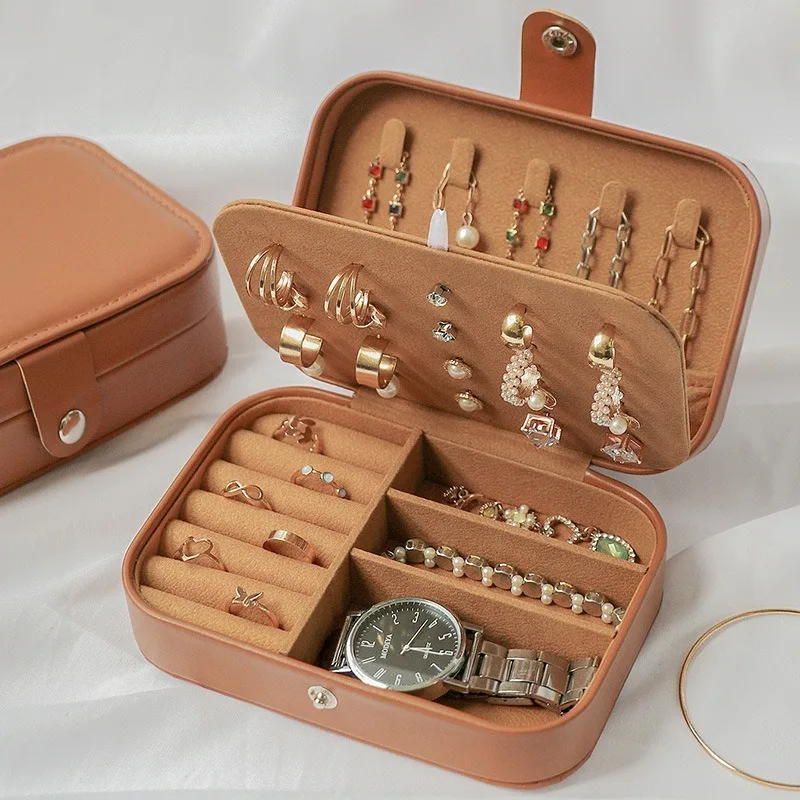 

Leather Jewellery Storage Case Mini Jewelry Organizer Box Travelling Necklace Ring Boxes Aesthetic Trinket Watch Bracelet Cases