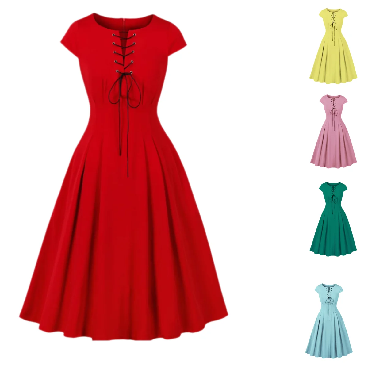 

Women's Vintage Cocktail Party Dress Summer Retro High Waist 1950s Hepburn Pin Up Rockabilly Dresses