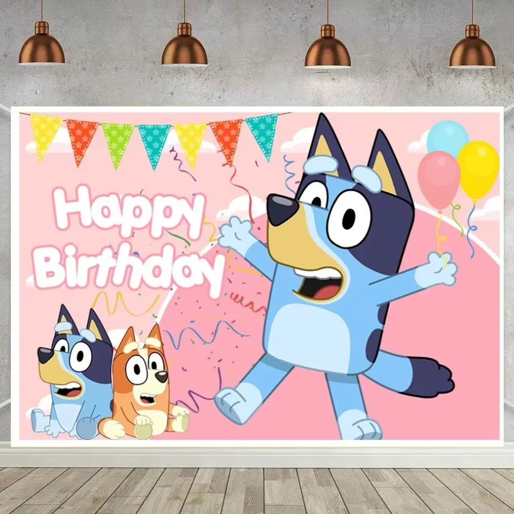 Roze Bluey Verjaardagsparty Decoratie Set Bingo Puppy Beker Bord Servetten Ballonnen voor Kindergeschenken Fotohokje Babyshower
