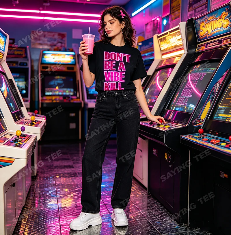 Don't Be A Vibe Kill Inappropriate Lustiges Retro-Zitat-T-Shirt Y2k Personalisiertes Sarkastisches Spruch-T-Shirt Kunstwerk Ästhetische Kleidung Top – Detail 5