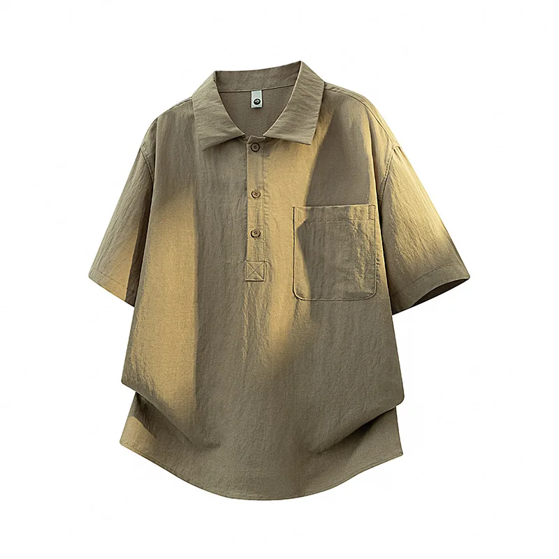 Linen Short-sleeved Polo Collar Shirt Men's 2026 Summer New Pullover Shirt