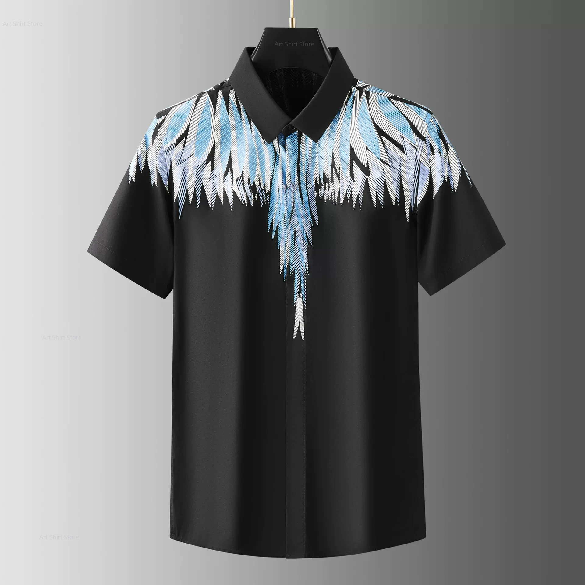 

2026 European and American popular classic feather wing print men's summer high-quality luxury short-sleeved shirt