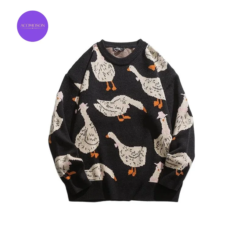 ACOMOSON Top Quality EU US Size Autumn Winter Cartoon Little Goose Pattern Pullover Sweater Unisex Clothing