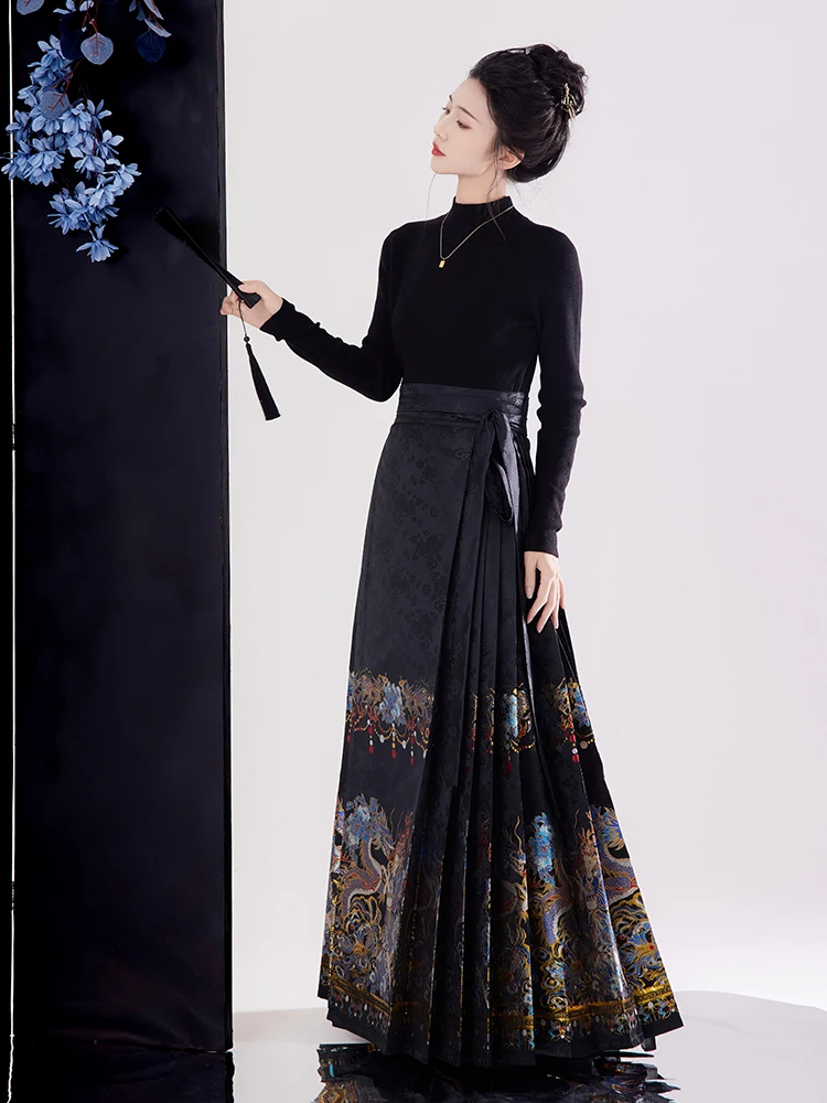 

Платье-ханьфу Qiongyu Pavilion в новом китайском стиле для женщин, осенне-зимнее, с традиционным узором «облачный дракон», приталенное, для повседневной носки