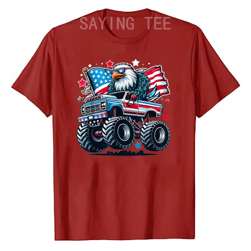 4th of July Shirts Boys American Flag Eagle USA Shirt Kids T-Shirt Truck Red White and Blue Stars and Stripes Graphic Tee Tops