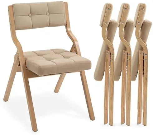 

Складные стулья с подушкой, упаковка из 4 шт., портативный стул с деревянной подкладкой для кухни, офиса, свадьбы, вечеринки, хаки