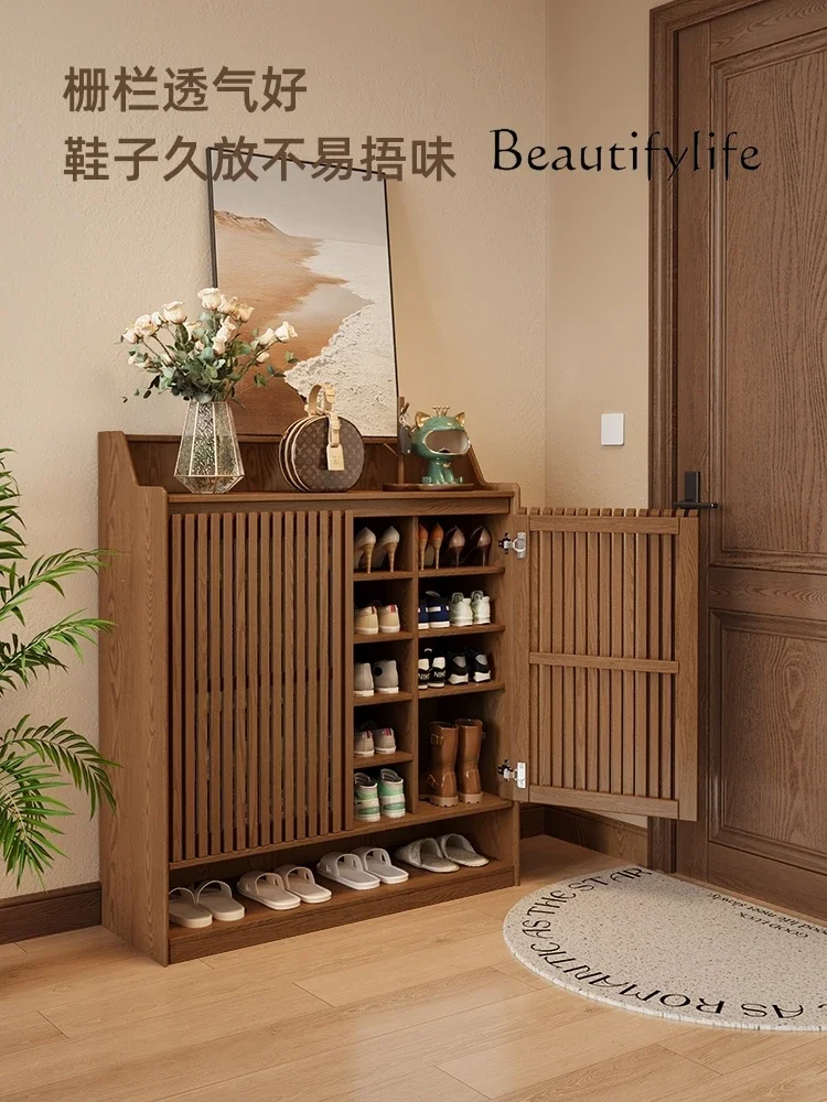 Chinese solid wood shoe cabinet entry modern simple household entrance cabinet small apartment door shoe cabinet