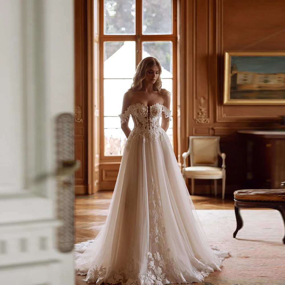 

High Quality Women Wedding Dresses Off The Shoulder Stylish A-Line Lace Appliques Bridal Gowns Ball Vestido De Novias 2026 Custo