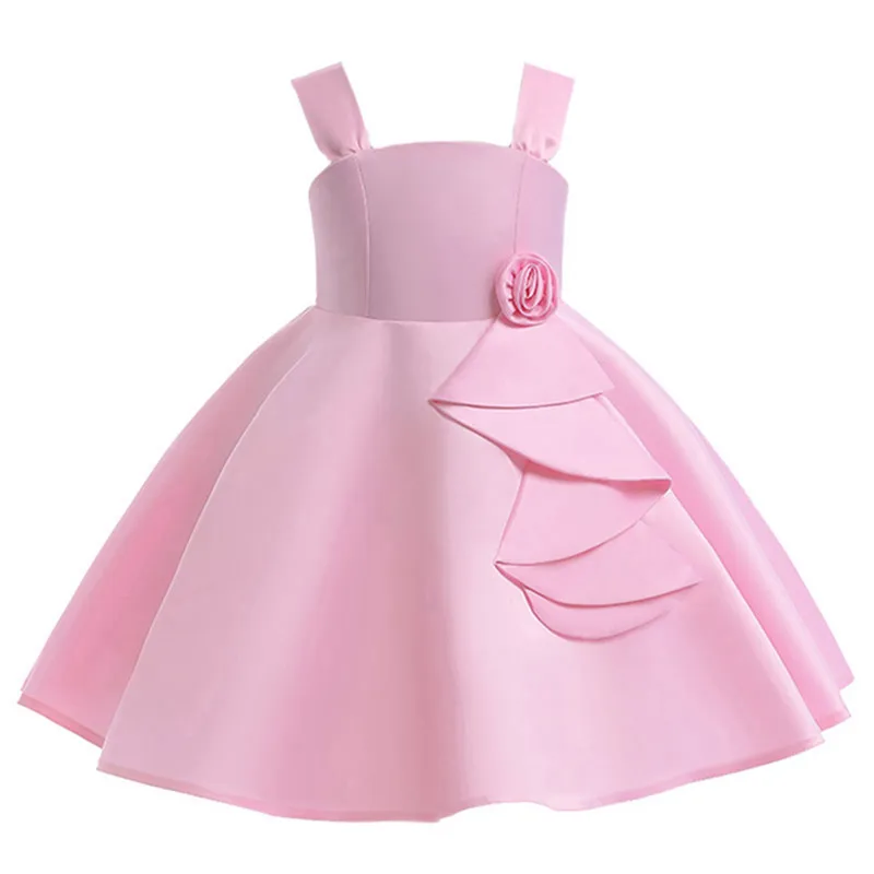 Teen Girls Summer Classic Princess Dress Flower Bridesmaid Ball Gown Halter With Rose For Kids Backless Clothing Pleated Costume