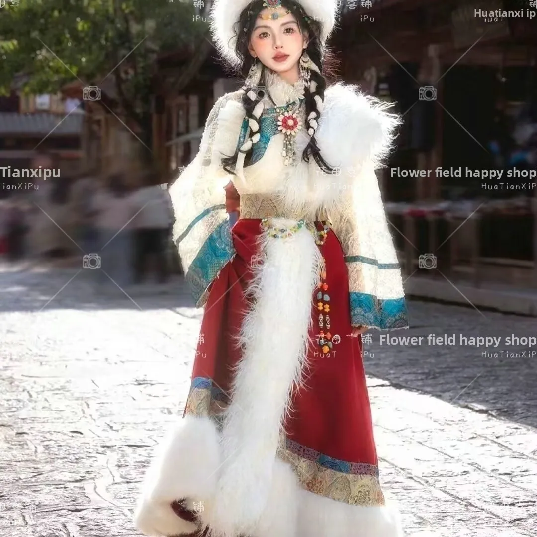 

New Ethnic Tibetan Robe Women's Clothing Qing Dynasty Style Travel Photography Tourist Snapshots Minority Fashion