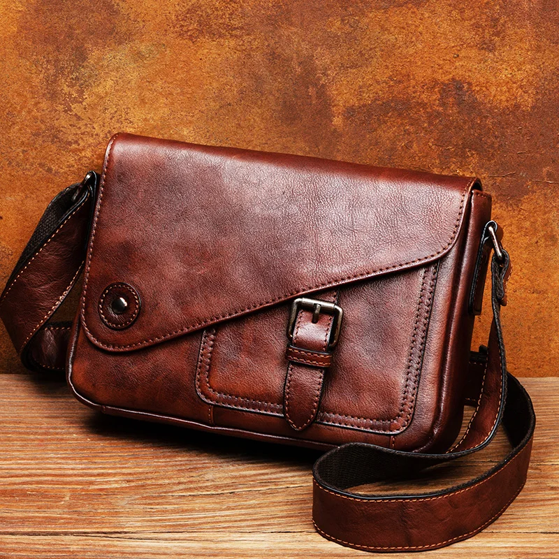 Leather men\'s bag messenger bag casual tide brand handmade bag with leather shoulder bag men\'s shoulder bag