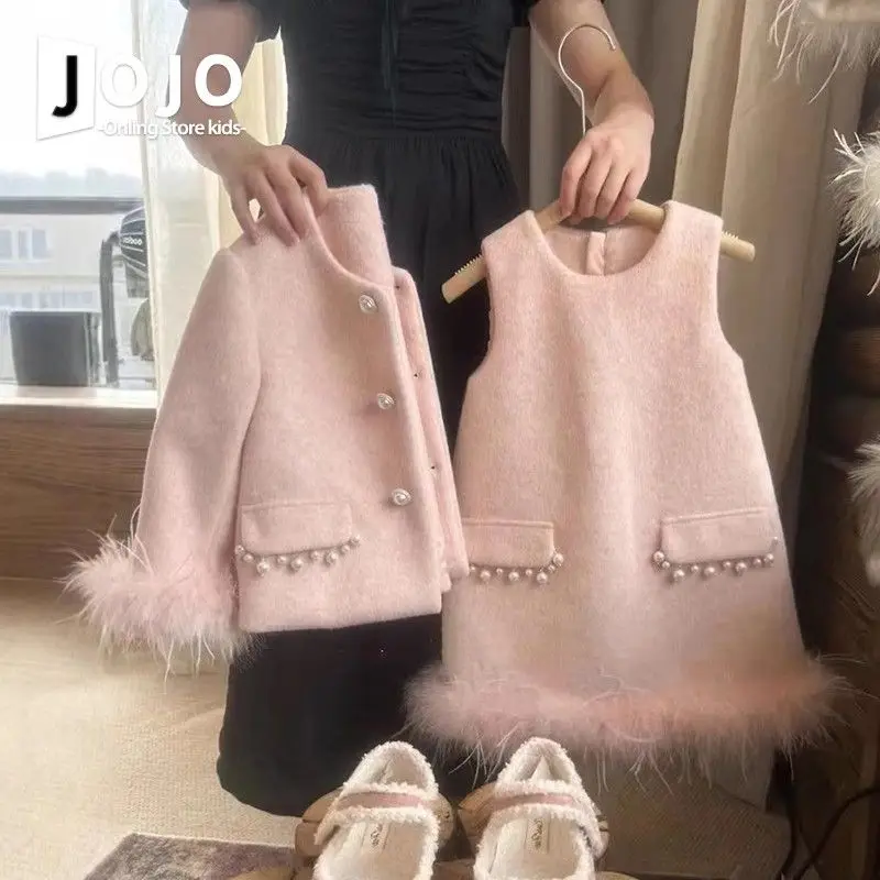 Girls' small fragrant dress set 2025 autumn and winter new children's Christmas and New Year with a small coat vest skirt