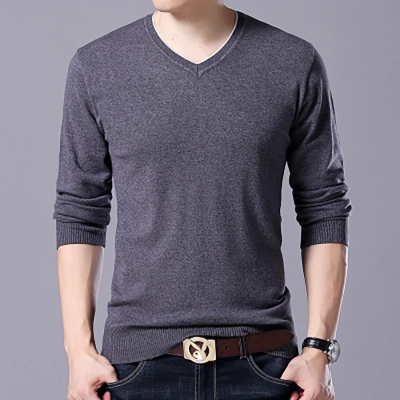 M-7XL New Fashion Brand Sweater Mens V Neck Pullover Solid Slim Fit Jumpers Knitted Woolen Clothes High Quality Cashmere Sweater