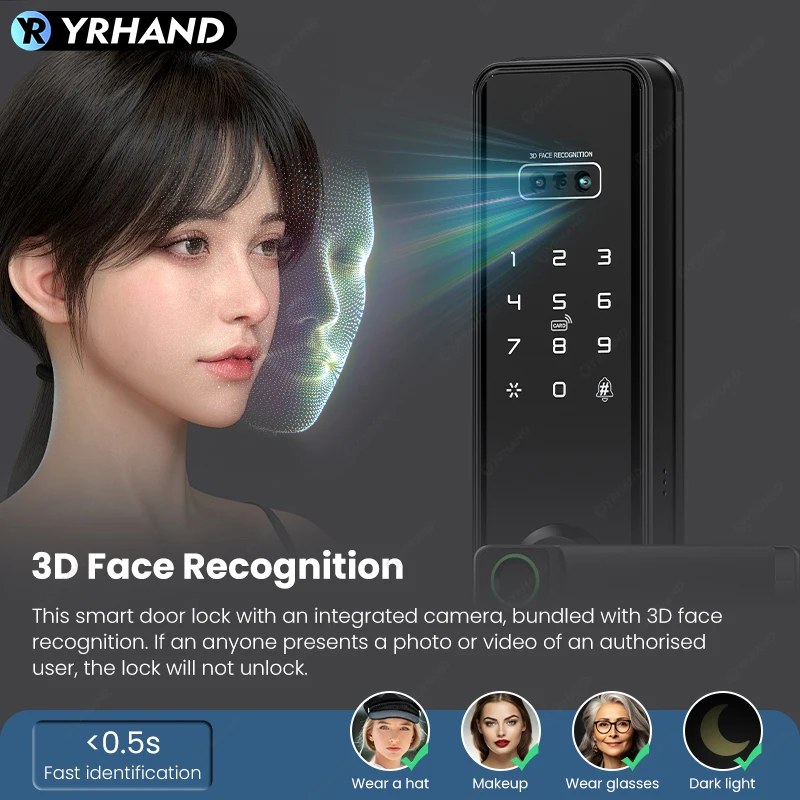 YRHAND Ttlock App 3D Face Recognition Digital Door Camera Fingerprint cerradura inteligente Electronic Smart Door Lock For Home