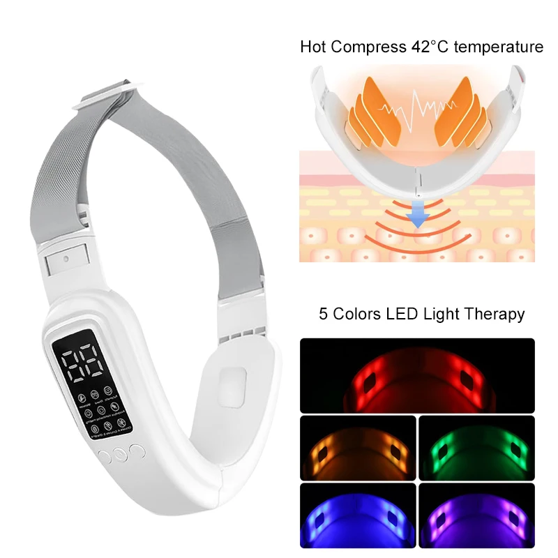 جديد EMS مكركرنت الكهربائية آلة على شكل حرف V جهاز رفع الوجه الساخن ضغط الاهتزاز مدلك الوجه أداة إزالة الذقن المزدوجة #4