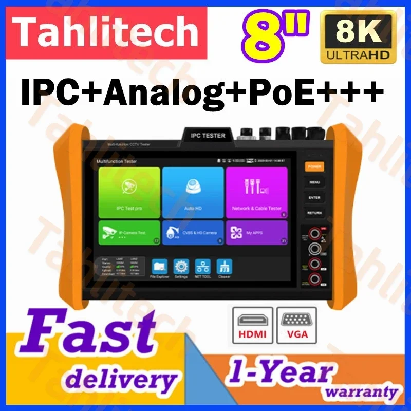 High-Level CCTV IPC Tester IP / Analog / CVI / TVI / AHD/ HDMI / VGA / SFP /PoE++ All-in-one 8K H.265 IP Camera Tester VGA HDMI