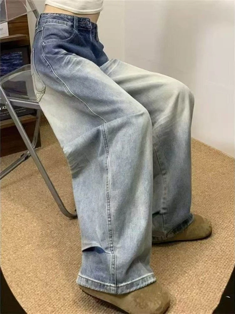 

Design sense American style retro straight leg jeans women's spring new high waisted loose fit fashion casual wide leg pants